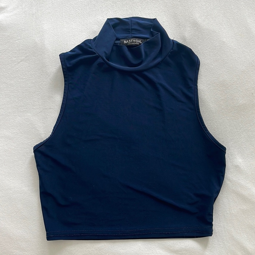 Nasty gal Navy mock neck crop top